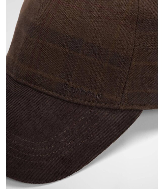 Barbour Macklow Sports Cap, Bruin Ribcord Visor en Muted Tartan