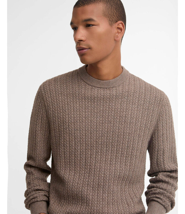 Barbour Trui, Katoen, Wol, Mix, Ronde Hals, Structuur Knit, Beige, Bruin