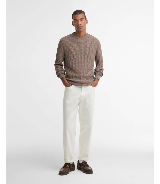 Barbour Trui, Katoen, Wol, Mix, Ronde Hals, Structuur Knit, Beige, Bruin