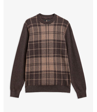 Barbour Barbour, Trui, Katoen, Wol, Mix, Ronde Hals, Geruit, Mineral Tartan, Beige, Bruin