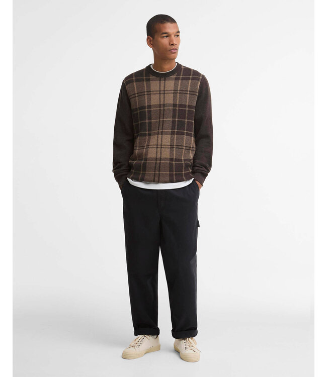 Barbour Trui, Katoen, Wol, Mix, Ronde Hals, Geruit, Mineral Tartan, Beige, Bruin