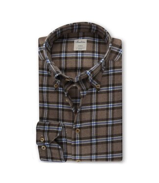 Stenstroms Stenstroms, Overhemd, Flanel, Lange Mouw, Bruin, Beige, Blauw Geruit, Slimline