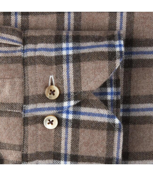 Stenstroms Overhemd, Flanel, Lange Mouw, Bruin, Beige, Blauw Geruit, Slimline