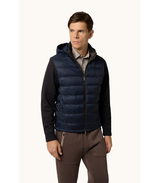 Paul & Shark Paul & Shark, Hybrid Vest met Rits, Af-ritsbareCapuchon en Mouwen, Wol, Donkerblauw /Bruin
