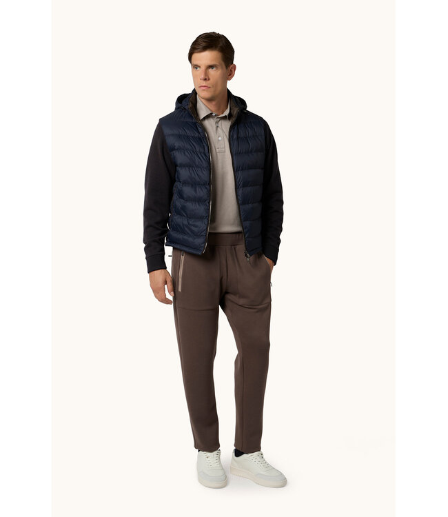 Paul & Shark Hybrid Vest met Rits, Af-ritsbareCapuchon en Mouwen, Wol, Donkerblauw /Bruin