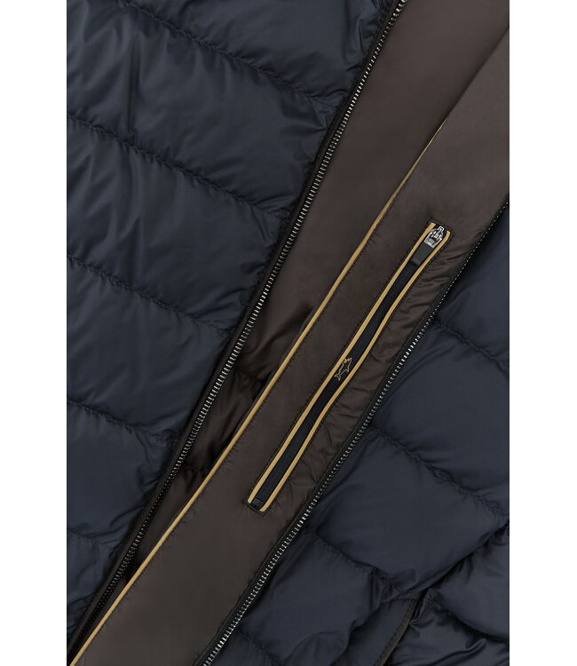 Paul & Shark Hybrid Vest met Rits, Af-ritsbareCapuchon en Mouwen, Wol, Donkerblauw /Bruin