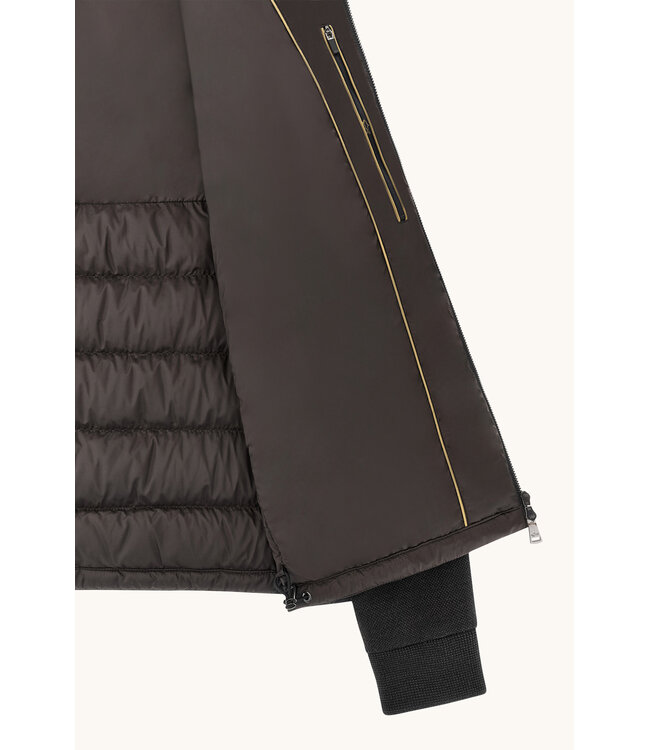 Paul & Shark Hybrid Vest met Rits, Af-ritsbareCapuchon en Mouwen, Wol, Donkerblauw /Bruin