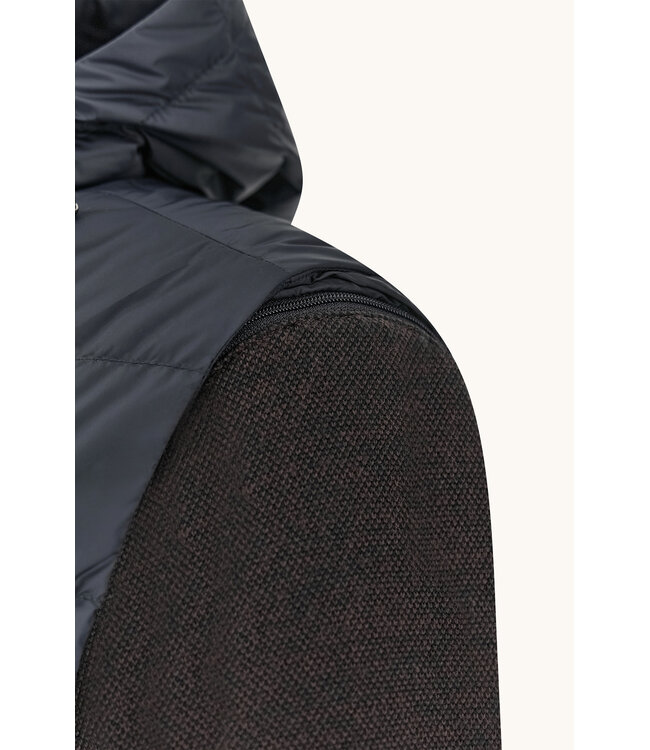 Paul & Shark Hybrid Vest met Rits, Af-ritsbareCapuchon en Mouwen, Wol, Donkerblauw /Bruin