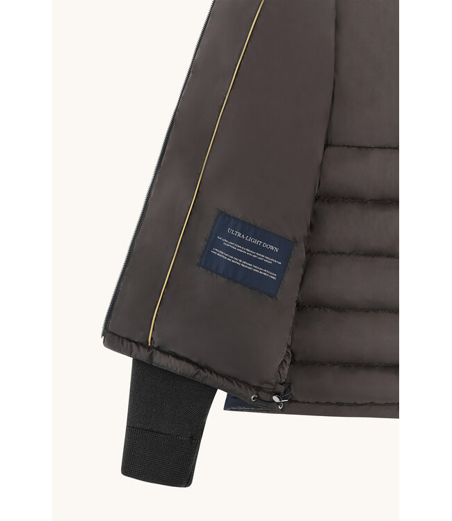 Paul & Shark Hybrid Vest met Rits, Af-ritsbareCapuchon en Mouwen, Wol, Donkerblauw /Bruin