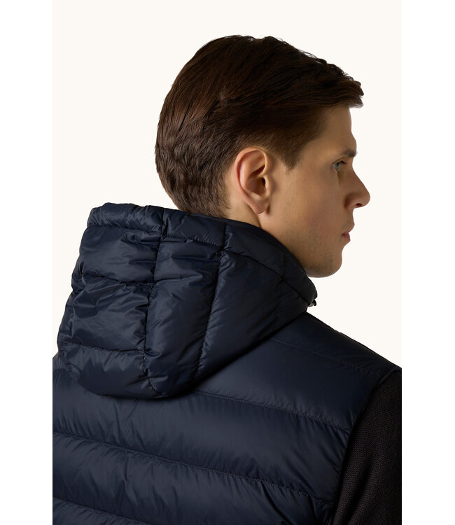 Paul & Shark Hybrid Vest met Rits, Af-ritsbareCapuchon en Mouwen, Wol, Donkerblauw /Bruin