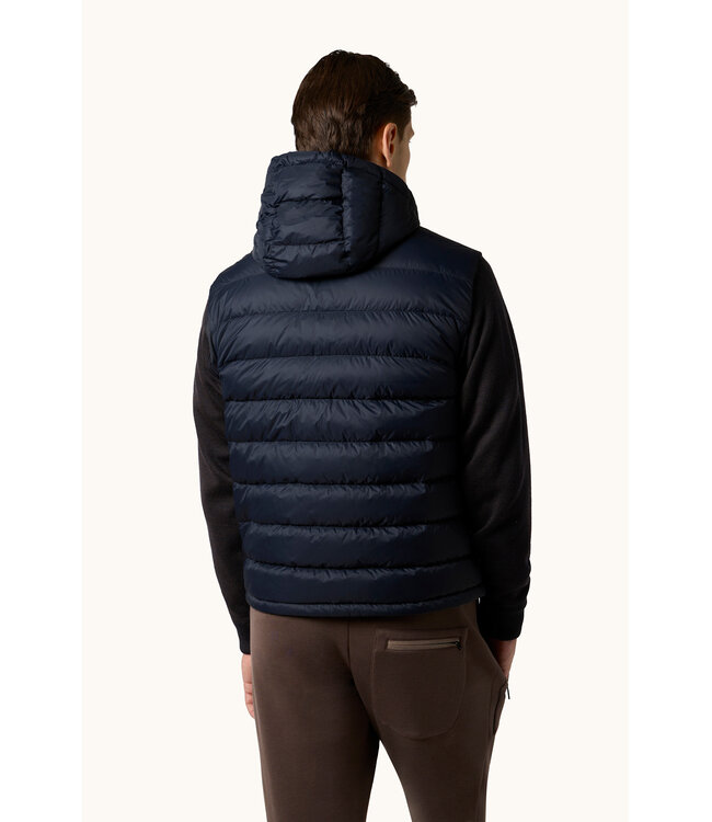 Paul & Shark Hybrid Vest met Rits, Af-ritsbareCapuchon en Mouwen, Wol, Donkerblauw /Bruin
