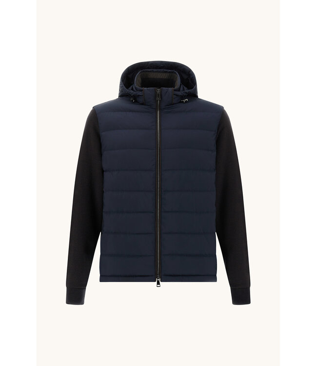 Paul & Shark Hybrid Vest met Rits, Af-ritsbareCapuchon en Mouwen, Wol, Donkerblauw /Bruin