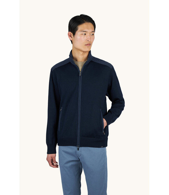 Paul & Shark Vest met Rits, Wol, Typhoon RE-4x4 Stretch, Schouder Patches, Donkerblauw