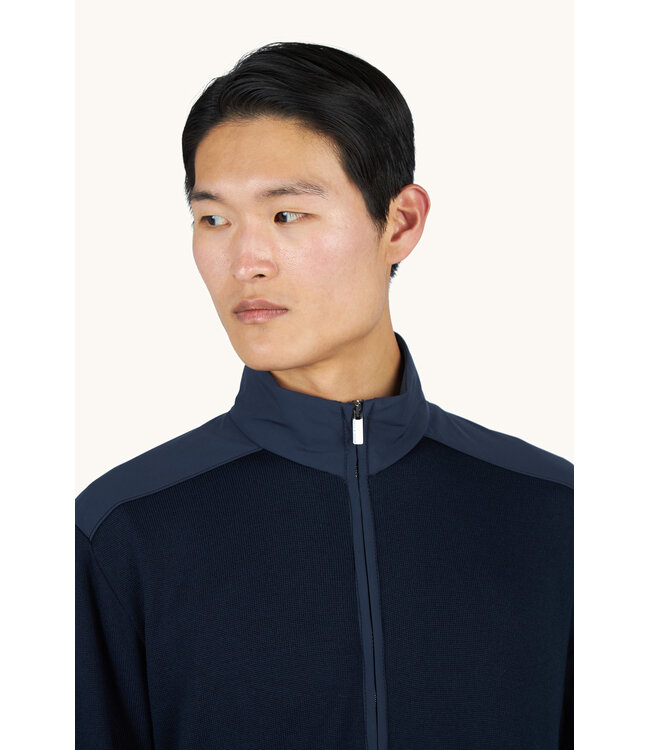 Paul & Shark Vest met Rits, Wol, Typhoon RE-4x4 Stretch, Schouder Patches, Donkerblauw