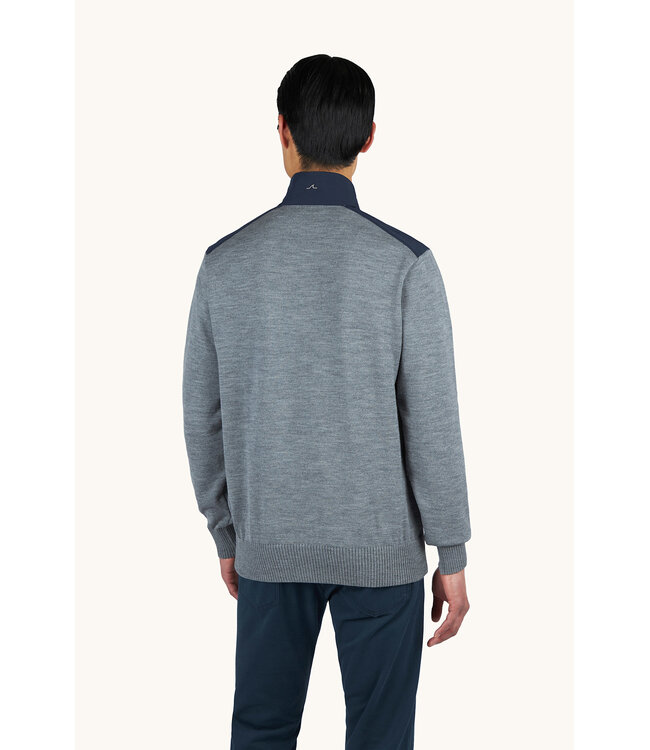 Paul & Shark Vest met Rits, Wol, Typhoon RE-4x4 Stretch, Schouder Patches, Grijs met Donkerblauw Accenten