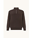 Paul & Shark Trui, Half-Zip, Merino Wol, Schouder Patches, Donkerbruin, Coffee,  Taupe Kleur Accenten