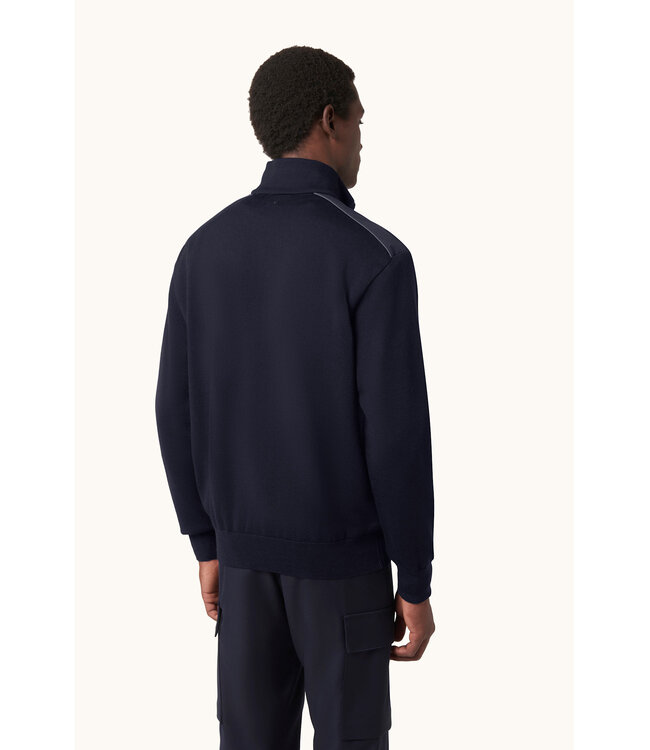 Paul & Shark Trui, Half-Zip, Merino Wol, Schouder Patches, Donkerblauw, Lichtblauwe Accenten