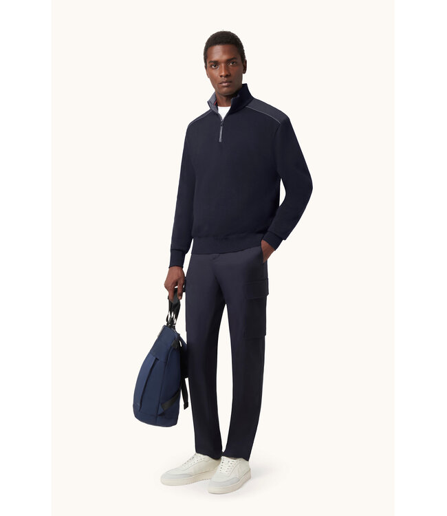 Paul & Shark Trui, Half-Zip, Merino Wol, Schouder Patches, Donkerblauw, Lichtblauwe Accenten