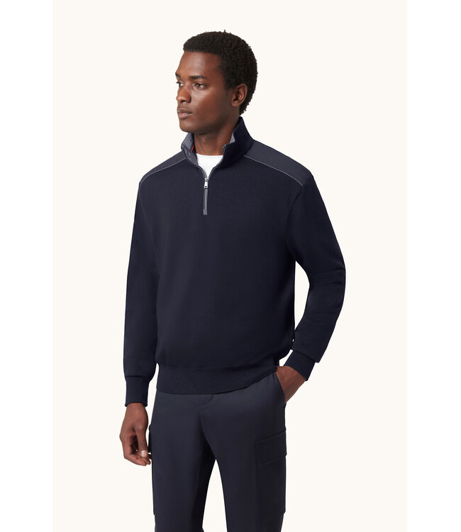 Paul & Shark Trui, Half-Zip, Merino Wol, Schouder Patches, Donkerblauw, Lichtblauwe Accenten