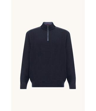 Paul & Shark Paul & Shark, Trui, Half-Zip, Merino Wol, Schouder Patches, Donkerblauw, Lichtblauwe Accenten