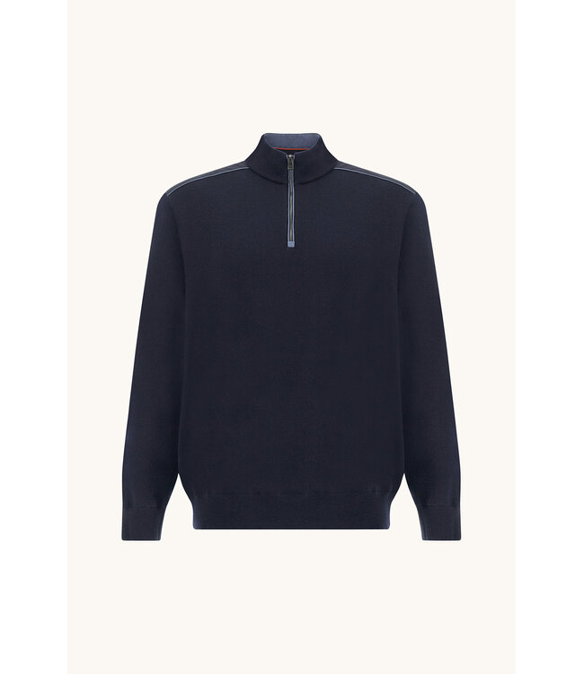Paul & Shark Trui, Half-Zip, Merino Wol, Schouder Patches, Donkerblauw, Lichtblauwe Accenten