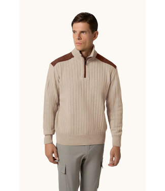 Paul & Shark Paul & Shark, Trui, Half-Zip, Wol/Cashmere Mix, Suede Details, Beige