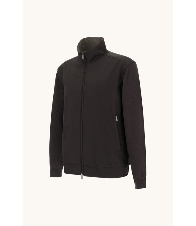 Paul & Shark Hybrid Vest met Rits, Wol, Zijde, Green Storm System® Loro Piana Fabric, Donkerbruin