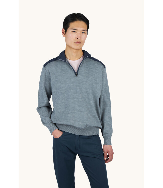 Paul & Shark Trui, Half-Zip, Typhoon RE-4x4 Stretch, Schouder Patches, Grijs met Blauw Accenten