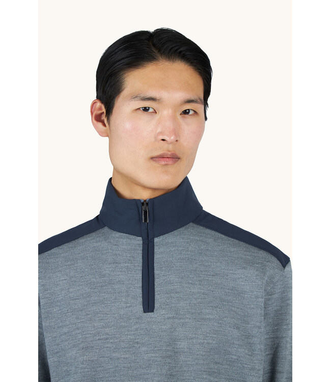 Paul & Shark Trui, Half-Zip, Typhoon RE-4x4 Stretch, Schouder Patches, Grijs met Blauw Accenten