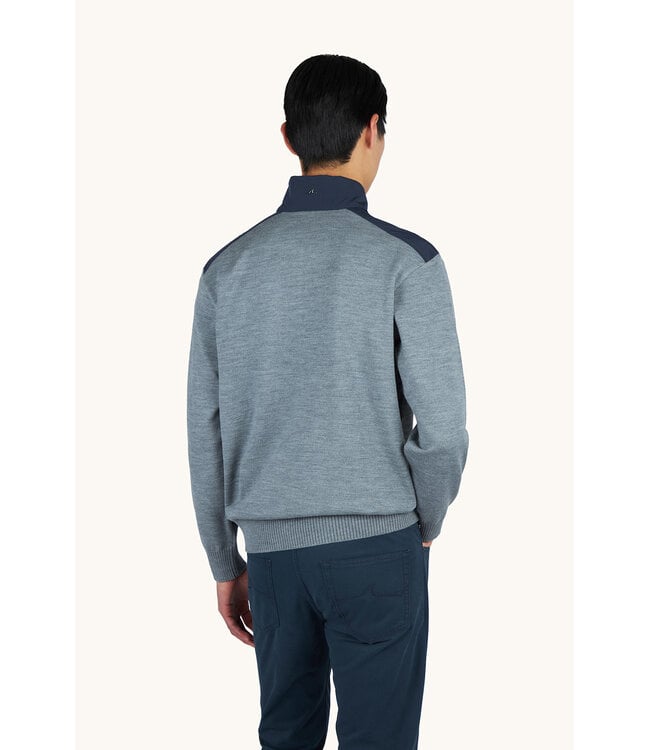 Paul & Shark Trui, Half-Zip, Typhoon RE-4x4 Stretch, Schouder Patches, Grijs met Blauw Accenten