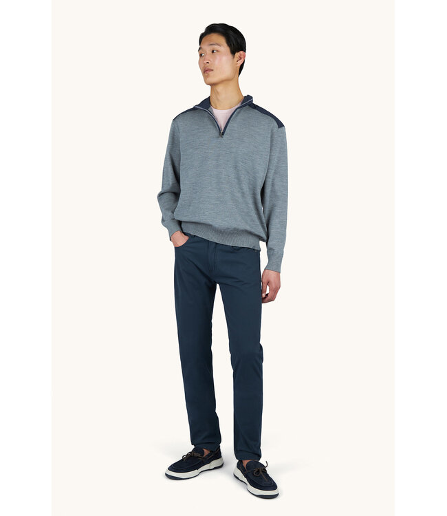 Paul & Shark Trui, Half-Zip, Typhoon RE-4x4 Stretch, Schouder Patches, Grijs met Blauw Accenten