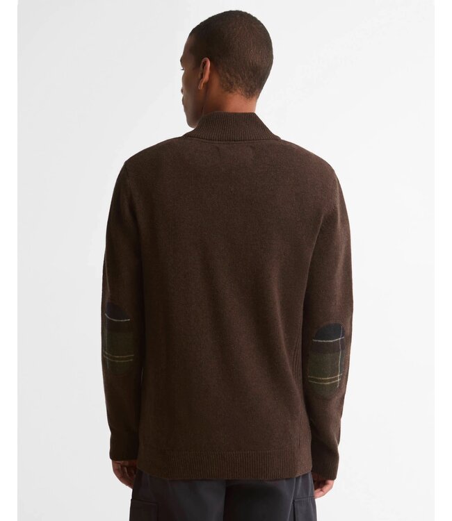 Barbour Trui, Half-Zip, Donkerbruin Gemeleerd, Tartan Accenten