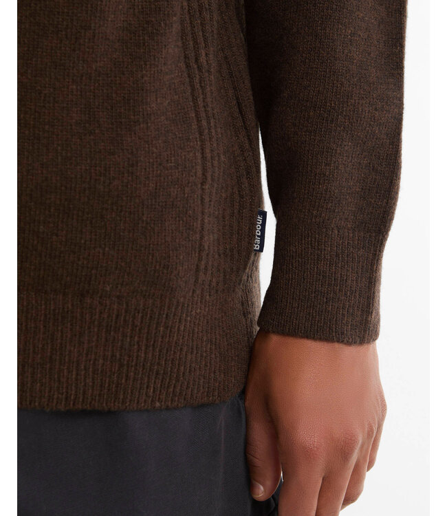 Barbour Trui, Half-Zip, Donkerbruin Gemeleerd, Tartan Accenten