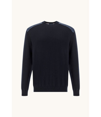 Paul & Shark Paul & Shark, Trui, Ronde Hals, Wol, Donkerblauw, Lichtblauwe Ribcord Details