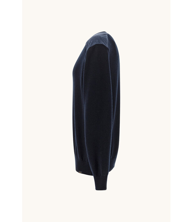 Paul & Shark Trui, Ronde Hals, Wol, Donkerblauw, Lichtblauwe Ribcord Details