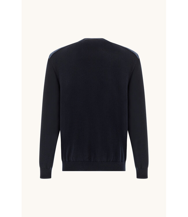 Paul & Shark Trui, Ronde Hals, Wol, Donkerblauw, Lichtblauwe Ribcord Details