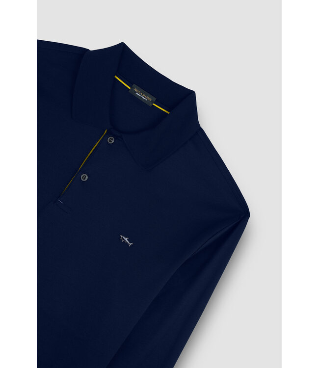 Paul & Shark Polo Shirt, Lange Mouw, Aqua Touch Katoen, Donkerblauw/Ruthenium