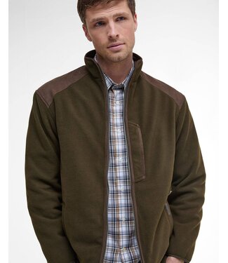Barbour Barbour, Active Fleece Jacket met Rits, Olijfgroen met Bruin Alcantara Accenten