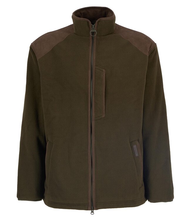 Barbour Active Fleece Jacket met Rits, Olijfgroen met Bruin Alcantara Accenten