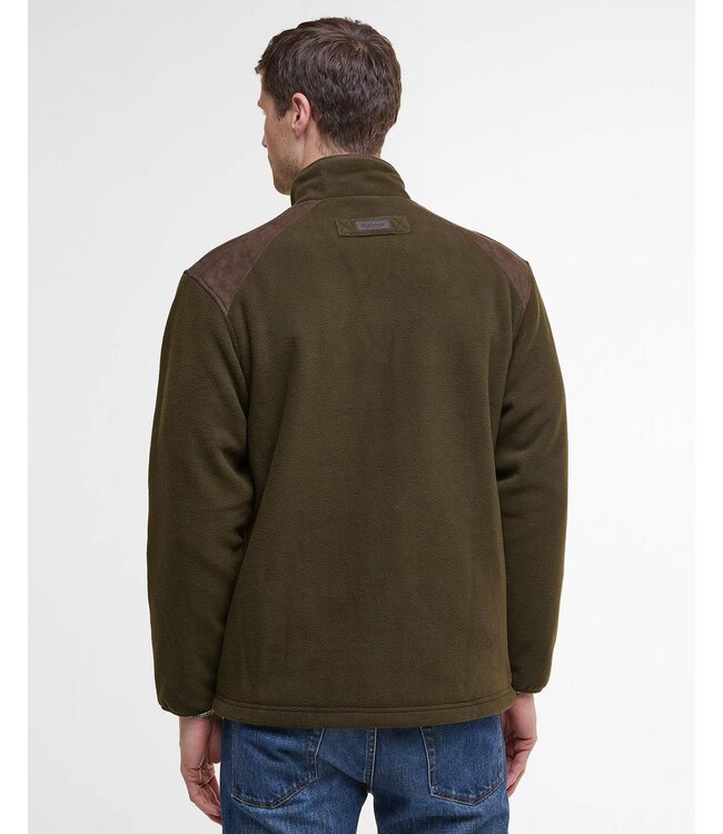 Barbour Active Fleece Jacket met Rits, Olijfgroen met Bruin Alcantara Accenten