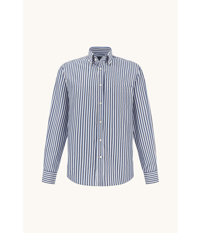 Paul & Shark Overhemd, Katoen, Gestreept, Wit, Blauw, Cobalt Blauw, Easy Care