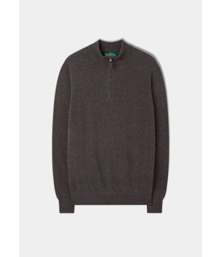 Alan Paine Alan Paine, Trui,  Half-Zip, Geelong Lamswol, Model Cairns, Chocolade Bruin, Cocoa