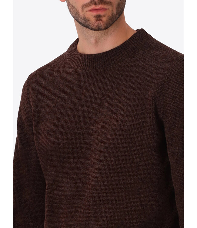 Distretto 12 Trui, Ronde Hals, Chenille Tech Mix, Structuur Knit,  Model Brid, Bruin, Moro