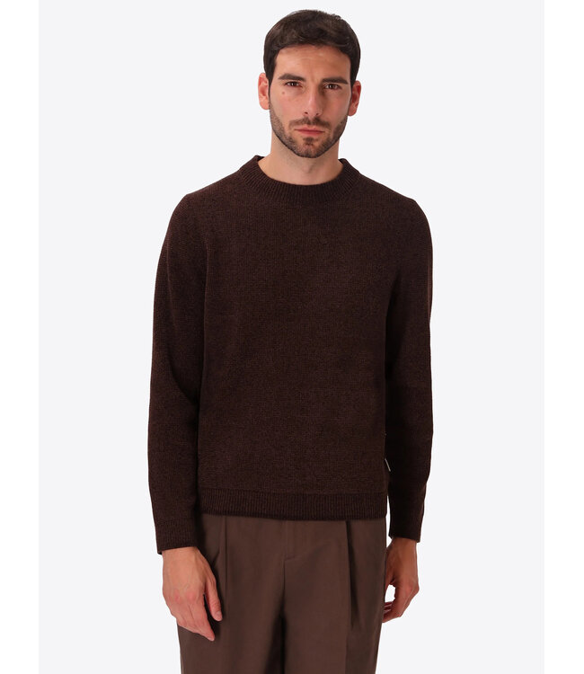 Distretto 12 Trui, Ronde Hals, Chenille Tech Mix, Structuur Knit,  Model Brid, Bruin, Moro