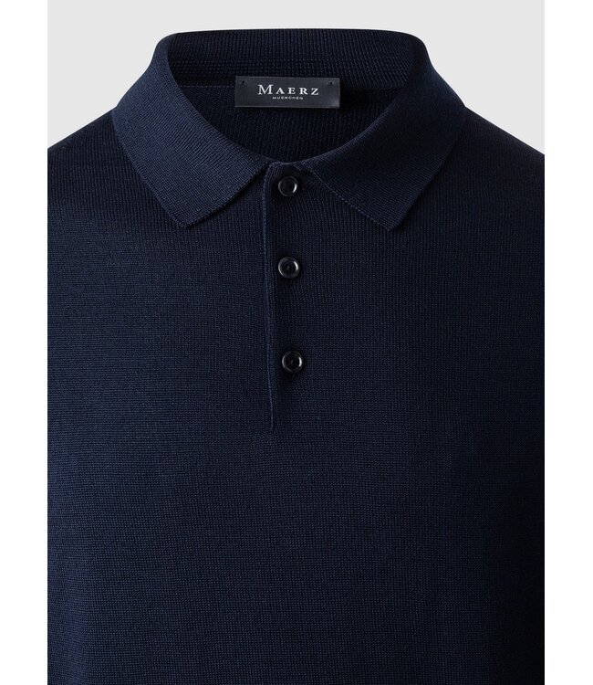 Maerz Munchen Polo, Lange Mouw, Merino Wol, Donkerblauw