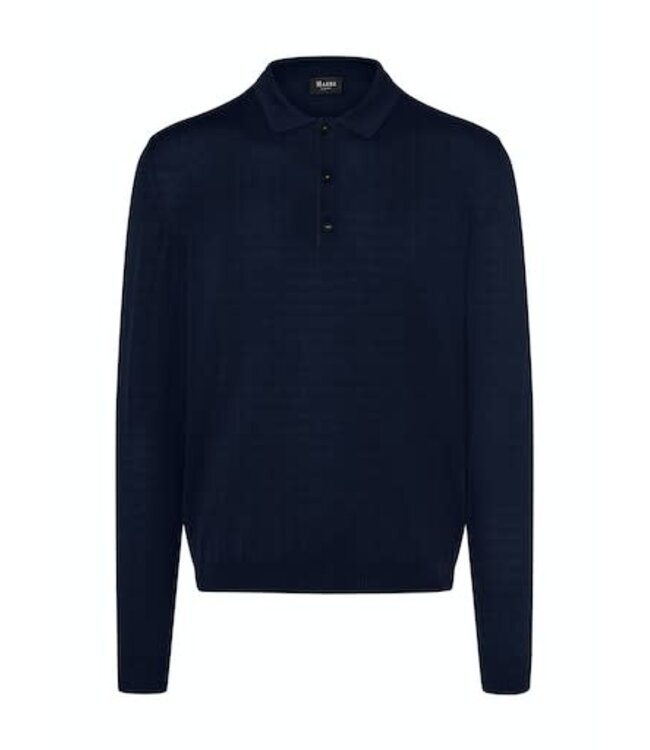 Maerz Munchen Polo, Lange Mouw, Merino Wol, Donkerblauw