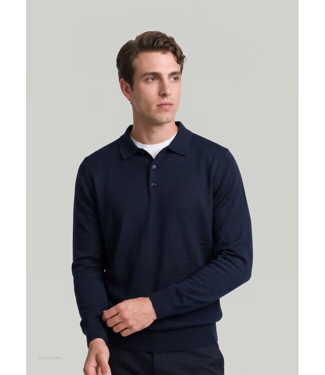 Maerz Munchen Polo, Lange Mouw, Merino Wol, Donkerblauw