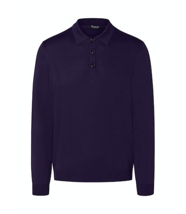 Maerz Munchen Polo, Lange Mouw, Merino Wol, Donkerblauw