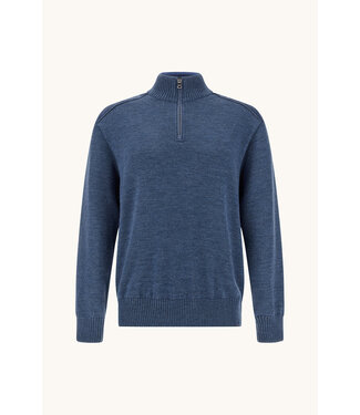 Paul & Shark Paul & Shark, Trui, Half-Zip, Wol, Jeansblauw, Ribcord Details Lichtblauw