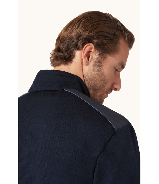 Paul & Shark Vest met Rits, Merino Wol, Bruin Alcantara Accenten, Schouderpatches, Donkerblauw